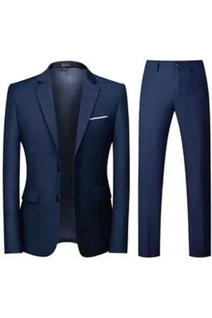 Allthemen Anzug (2 tlg, Sakko & Hose) Herren Anzug Slim Fit Einreihig Businessanzug mit 2 Knöpfen blau 48