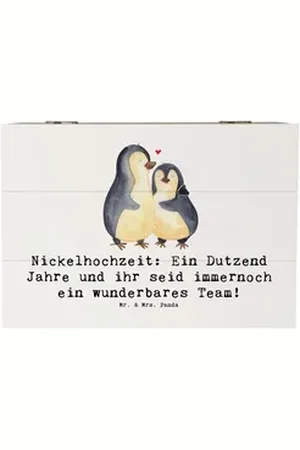 Mr. & Mrs. Panda Dekokiste 22 x 15 cm 12. Hochzeitstag Nickelhochzeit - Weiß - Geschenk, Ehe, Ho (1 St), Handverlesene Designs weiß