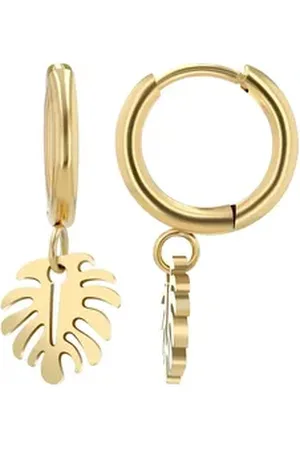 Akzent Ohrring-Set Sierra Creolen "Sierra" aus Edelstahl mit Blattanhänger, (Paar, inkl. Schmuckbox), Damen Ohrring goldfarben