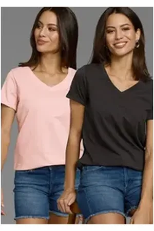 Laura Scott Longshirt (2-er Pack) V-Ausschnitt rosa|schwarz 40/42