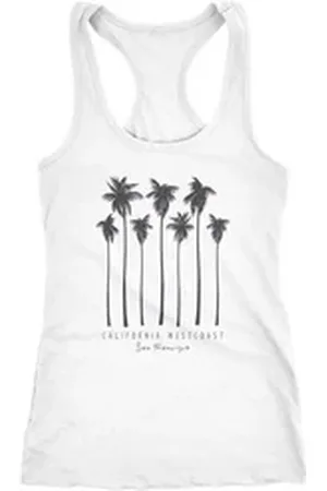 Neverless Tanktop Damen Tank-Top Palmen California Westcoast Palms Summer Racerback ® weiß L