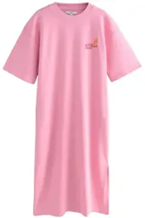 Next Midikleid Kurzärmeliges Midi-Kleid mit Grafik, Kurzgröße (1-tlg) rosa 21 (GB: 14 Petite)