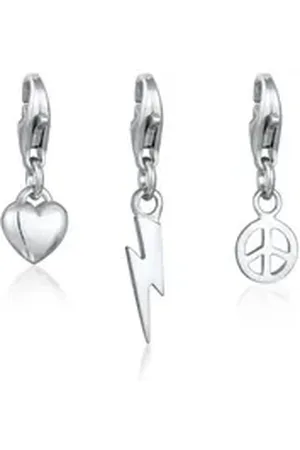Kuzzoi Charm-Einhänger Set Herz Blitz Peace Charm Set 925 Sterling Silber (3-tlg), Blitz silberfarben