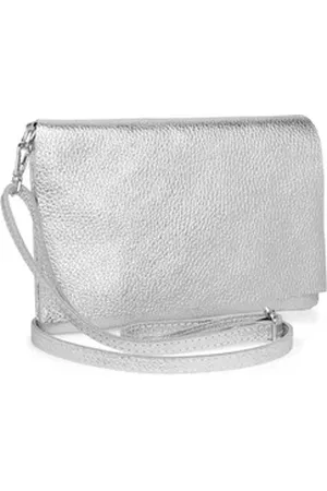CASPAR Clutch Abendtasche Stilvolle Damen Leder Tasche -CLASSIC LINE- Modell No.839, leicht, elegant & unempfindlich - 100% Echtleder - Handmade in Italy silberfarben