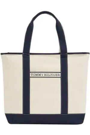 Tommy Hilfiger Tragetasche TH SUMMER CANVAS TOTE, Damen Henkeltasche, Beuteltasche, Strandtasche mit Kontrastbesatz beige|blau