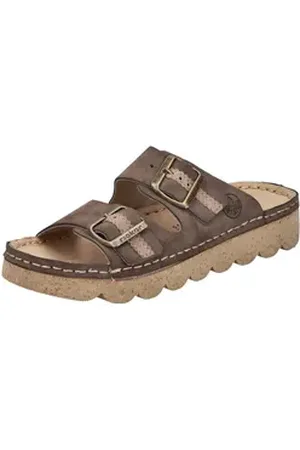 Rieker Pantolette Sommerschuh, Schlappen, Hausschuh mit verstellbaren Schnallen beige|braun 36 EU