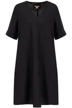 Kate Storm Sommerkleid Damen Kleid aus Leinen-Baumwolle-Mix (1-tlg) schwarz XL