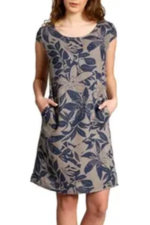 CASPAR Sommerkleid SKL026 knielanges elegantes Damen Sommer Leinenkleid Luftig leicht, figurumspielende Form, mit seitlichem Jersey-Einsatz grau XL - DE42 UK14 IT46 ES44 US12
