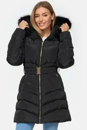 Threadbare Steppjacke THB Roo Belted Puffer Jacket (1-St) mit Kunstfell-Kapuze schwarz 36