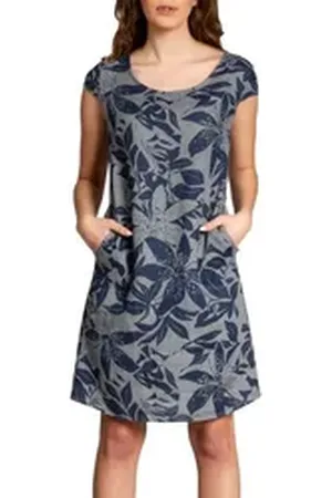 CASPAR Sommerkleid SKL026 knielanges elegantes Damen Sommer Leinenkleid Luftig leicht, figurumspielende Form, mit seitlichem Jersey-Einsatz grau XL - DE42 UK14 IT46 ES44 US12