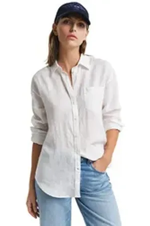 GANT Langarmbluse 4300479 Damen Bluse Relaxed Fit Leinen mit spitzem Kragen 44