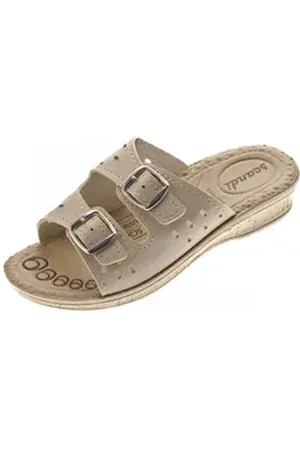 Scandi Damen Pantoletten Clogs Latschen Schuhe Sandalette Sandale Gel-Effekt, Komfort-Soft-Fußbett beige|braun 40 EU