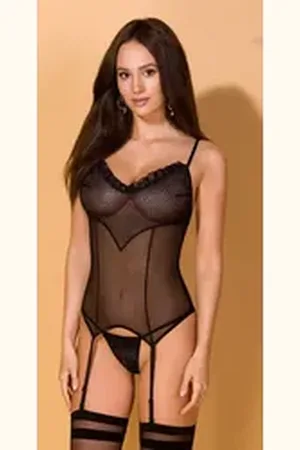 Avanua Corsage Strapscorsage inkl. String, transparent mit Spitze schwarz L/XL