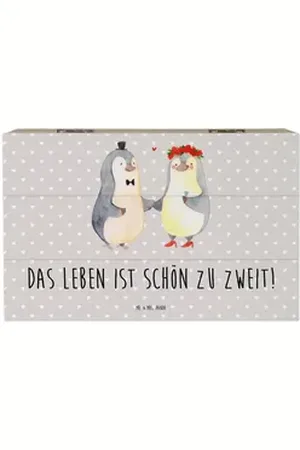 Mr. & Mrs. Panda Dekokiste Pinguin Heirat 19 x 12 cm - Grau Pastell - Geschenk, XXL, Frau, Schat (1 St), Einzigartige Motive grau