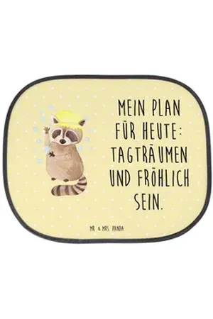 Mr. & Mrs. Panda Sonnenschutz Waschbär - Gelb Pastell - Geschenk, waschen, Tiere, Tiermotive, Plan, Seidenmatt, Schöner Look gelb