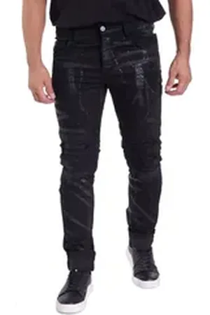 KINGZ Slim-fit-Jeans Lässige Batik Herren Biker Designer Jeans schwarz W38/L34