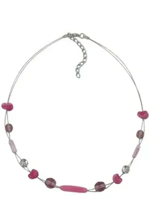 GALLAY Perlenkette Drahtkette mit Glasperlen rosa kristall-verspiegelt Vierkantolive flieder rosa 45cm rosa
