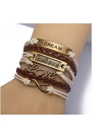 Firetti Armband Schmuck Messing Leder DREAM believe Love Infinity Unendlichkeit, Made in Germany braun