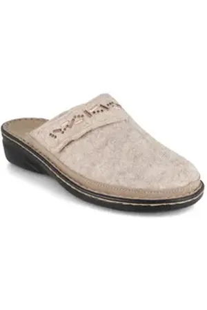 Varomed Damen Pantoffel Rieke, natur, winter, keilabsatz, klettverschluss Hausschuh Weichschaum beige 38 EU