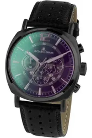 Jacques Lemans Chronograph Lugano 1-1645N, Quarzuhr, Armbanduhr, Herrenuhr, Datum, Stoppfunktion, Lederarmband schwarz
