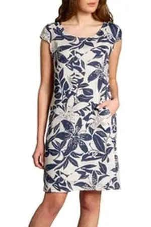 CASPAR Sommerkleid SKL026 knielanges elegantes Damen Sommer Leinenkleid Luftig leicht, figurumspielende Form, mit seitlichem Jersey-Einsatz beige M - DE38 UK10 IT42 ES40 US8