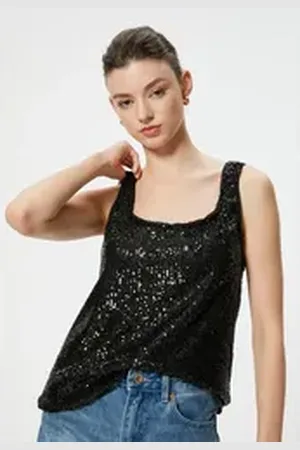 Koton Tanktop U-Kragen Ärmellos schwarz S