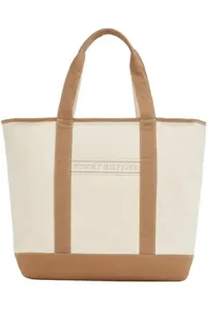 Tommy Hilfiger Tragetasche TH SUMMER CANVAS TOTE, Damen Henkeltasche, Beuteltasche, Strandtasche mit Kontrastbesatz beige|braun
