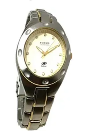 Fossil Quarzuhr AM-3304, Bicolorakzente in gold an Lünette, Krone und Band