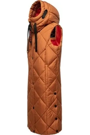 Navahoo Steppweste Schnuckel warme Damen Outdoor-Weste lang mit Kapuze braun L (40)