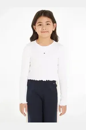 Tommy Hilfiger Langarmshirt ESSENTIAL RIB TOP L/S mit Babylock Saum weiß 10 (140)
