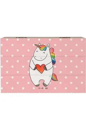 Mr. & Mrs. Panda Dekokiste Einhorn Herz 19 x 12 cm - Rot Pastell - Geschenk, schlimm, Einhorn De (1 St), Kreatives Design rot 19 cm x 12 cm x 10 cm