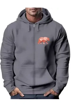 Neverless Sweatjacke Zip-Hoodie Herren Sweatjacke Polygon Print Bär Outdoor Print Motiv grau S