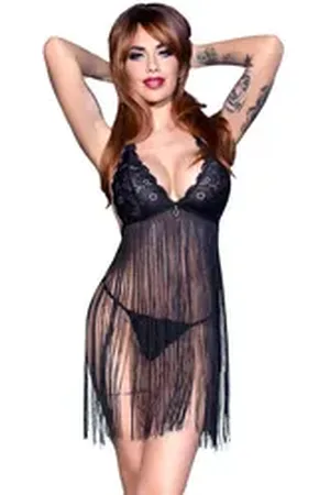 Chilirose Negligé - Babydoll CR4462 schwarz - (L/XL,S/M) schwarz L/XL