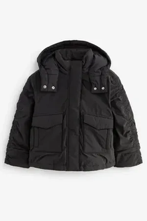 Next Steppjacke Wasserabweisender Mantel mit Raffärmeln (1-St) schwarz 152 (12 J.)