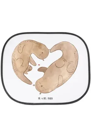 Mr. & Mrs. Panda Sonnenschutz Otter Valentine - Weiß - Geschenk, Jahrestag, Sonnenschutz Autofenste, Seidenmatt, Schöner Look weiß