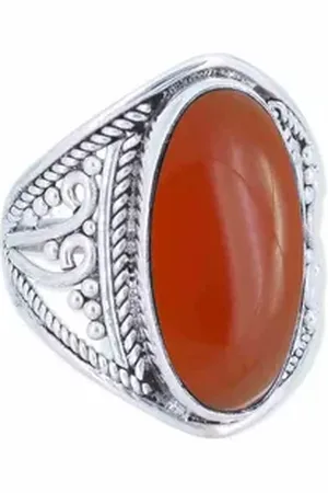mantraroma Silberring DAHAB oval groß aus 925 Silber mit Karneol (Ring mit Schmuckbeutel), Damenring aus 925er Silber orange 50