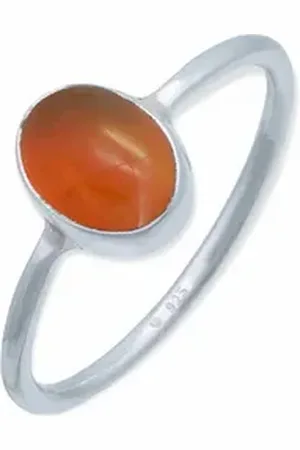 mantraroma Silberring SAMA oval aus 925 Silber mit Karneol (Ring mit Schmuckbeutel), Damenring aus 925er Silber orange 58