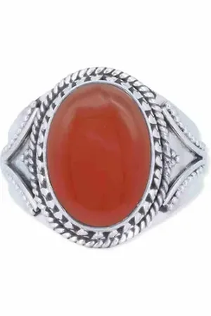 mantraroma Silberring MEKANU aus 925 Silber mit Karneol (Ring mit Schmuckbeutel), Damenring aus 925er Silber orange 58