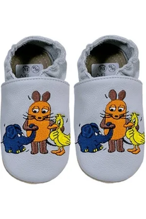 HOBEA Kitaschuhe Maus, Elefant und Ente grau 28/29 (3 - 31⁄2 Jahre) Lauflernschuh grau 28-29 EU