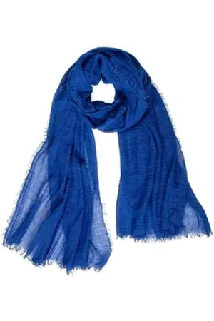 CASPAR Modeschal SC503 Damen XL Vintage Schal mit kleinen Fransen blau