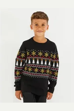 Threadboys Rundhalspullover THB Boys Christmas Jumper Knitwear ELP (1-tlg) im weihnachtlichen Design schwarz 9-10y