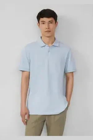 QS by s.Oliver Kurzarmshirt Poloshirt aus Baumwollpiqué Logo blau S