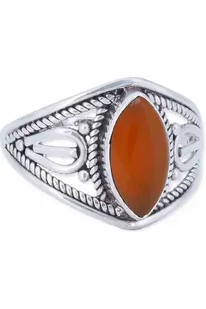 mantraroma Silberring DAHAB Ellipse aus 925 Silber mit Karneol (Ring mit Schmuckbeutel), Damenring aus 925er Silber orange 60