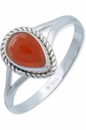 mantraroma Silberring NILA Tropfen aus 925 Silber mit Karneol (Ring mit Schmuckbeutel), Damenring aus 925er Silber orange 58