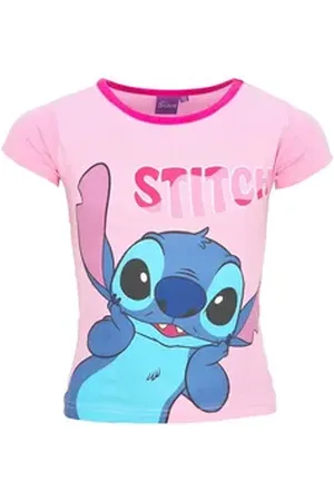Disney Print-Shirt Lilo und Stitch Mädchen Kinder kurzarm T-Shirt 100% Baumwolle, Gr. 98 bis 128 rosa 128