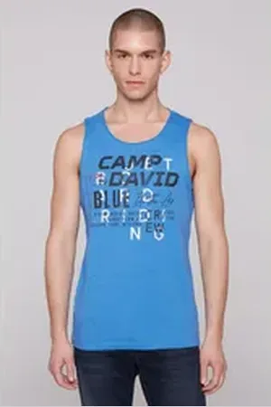 Camp David Tanktop mit offenen Kanten an den Ausschnitten blau 4XL