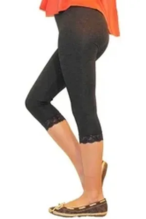 Yeset Caprihose Mädchen Kinder Leggings Leggins Hose Capri 3/4 kurz Spitze Baumwolle D grau 116