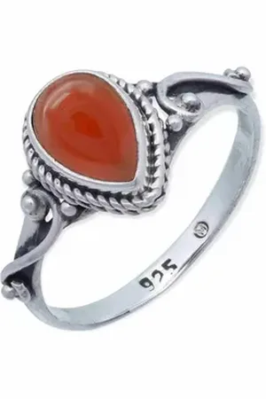 mantraroma Silberring FITO aus 925 Silber mit Karneol (Ring mit Schmuckbeutel), Damenring aus 925er Silber orange 60