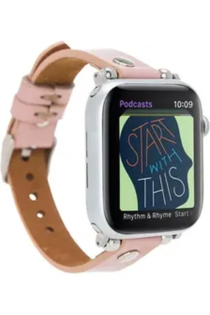 Burkley Smartwatch-Armband Exklusives Vintage Lederarmband, Handmade Stil 22 rosa