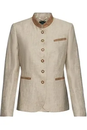 Luis Steindl Trachtenjanker Stehkragenjacke in Fischgratmuster beige|orange 40